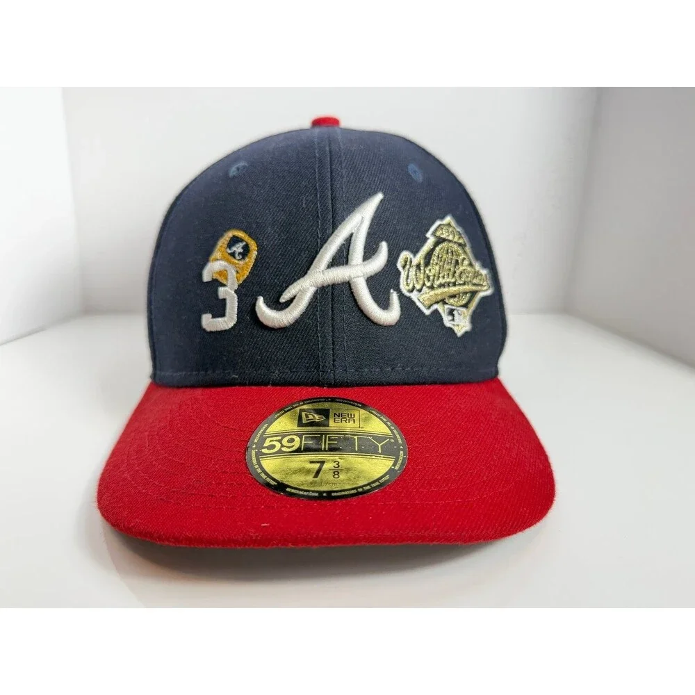 Atlanta Braves New Era 59FIFTY Fitted Hat 7 3/8 Navy Red World Series Patches